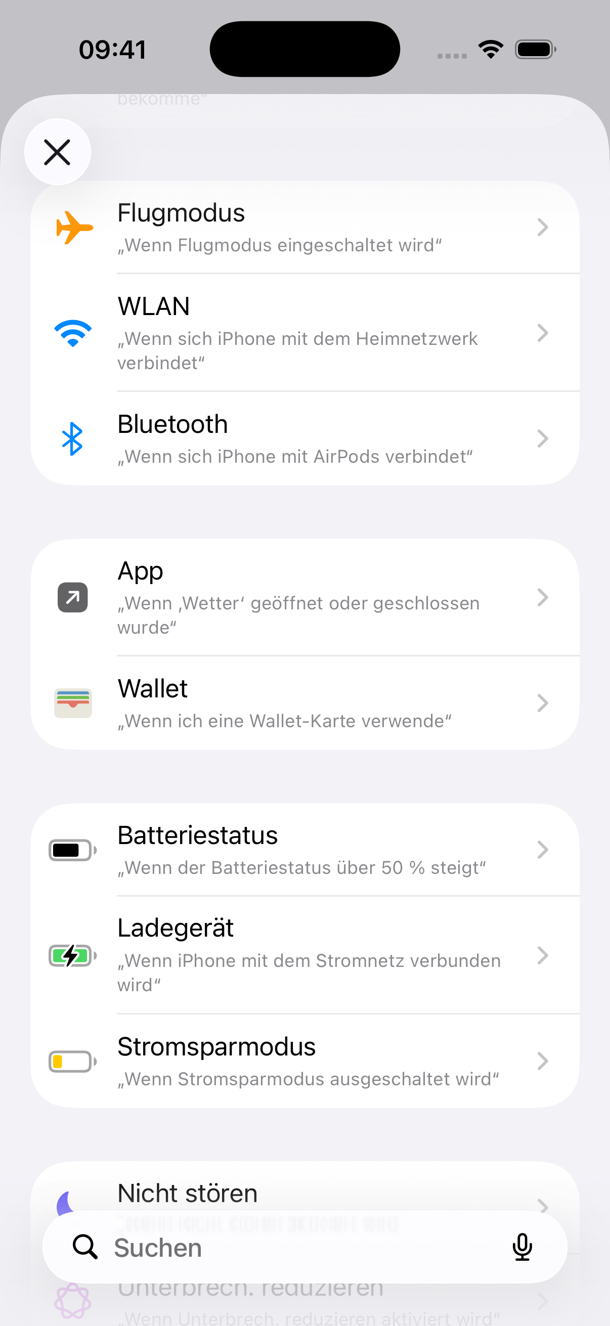 Automatisierungsauslöser mit dem Eintrag Ladegerät
