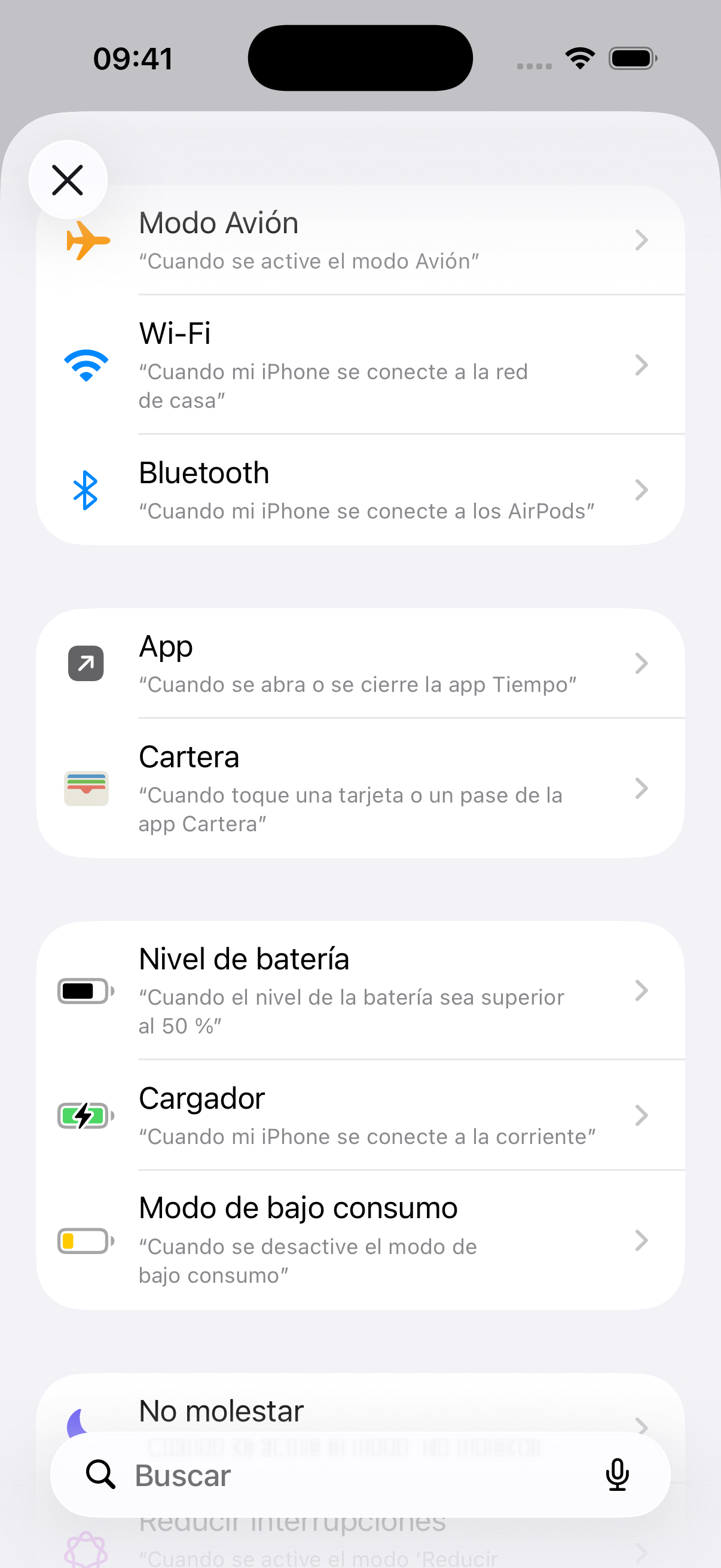 Lista de activadores de automatización con la opción Cargador