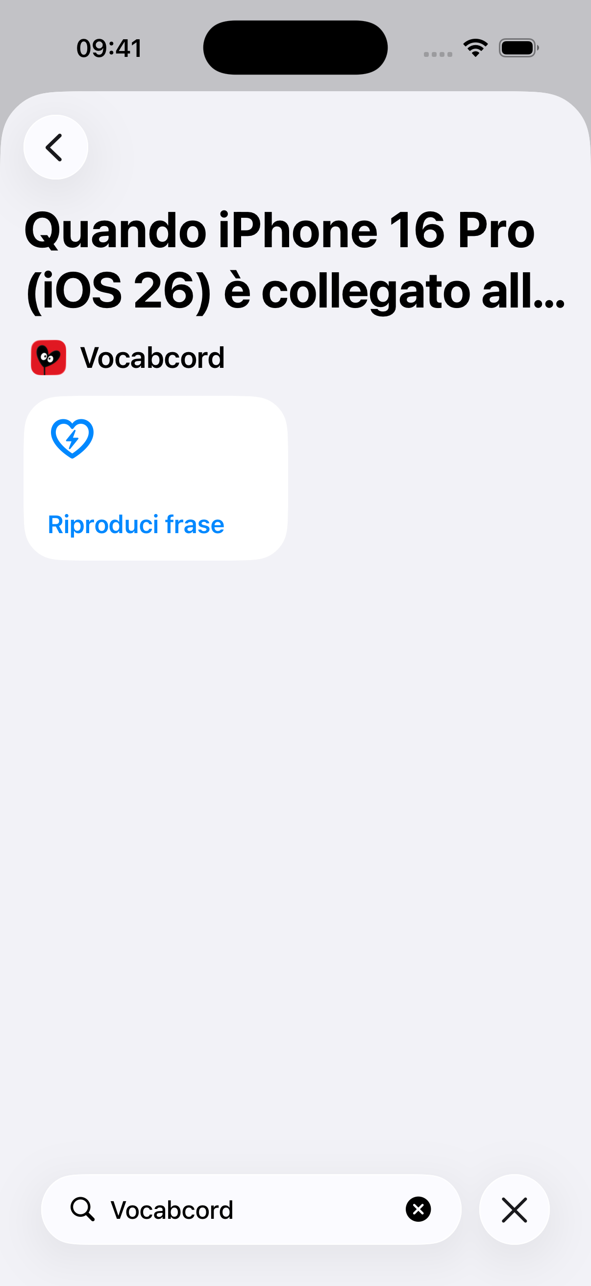 Ricerca delle app con Vocabcord e l’azione Riproduci frase